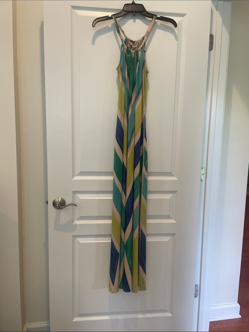 Women’s Green & Blue Striped Halter Maxi Dress